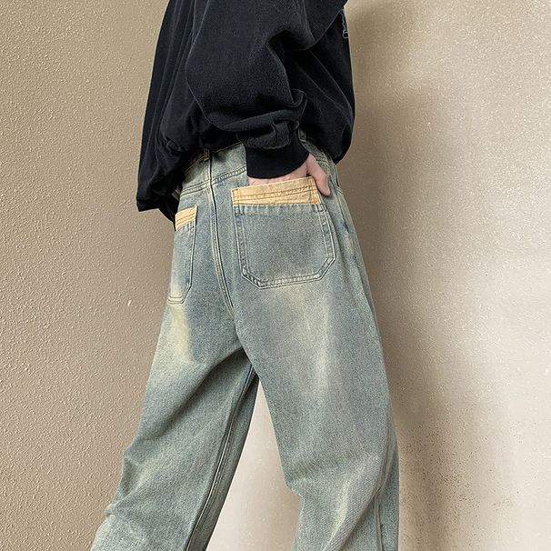 Men's Retro Loose-Fit Denim Jeans – High-Street Straight Leg Pants With Belt Loops & Vintage Washes (S-3XL)_mkmklike.com