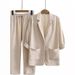 Women's Clothing New thin two piece suit jacket pants autumn loose fashion casual cotton and linen suit_mkmklike.com