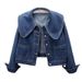 Women's Clothing Vintage-Inspired Denim Jacket For Women – Oversized Peter Pan Collar, Cropped Fit, Comfortable Stretch Fabric, Lightweight & Stylish_mkmklike.com