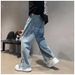 American Alphabet Embroidered Jeans Men's Spring And Summer High Street Trendy Brand Hip-hop Pants Korean Version Ruffian Handsome Wide-leg Trousers_mkmklike.com