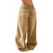 Women's Relaxed Straight-Leg Washed Denim Jeans - High Waist Casual Workwear Pants In Khaki_mkmklike.com
