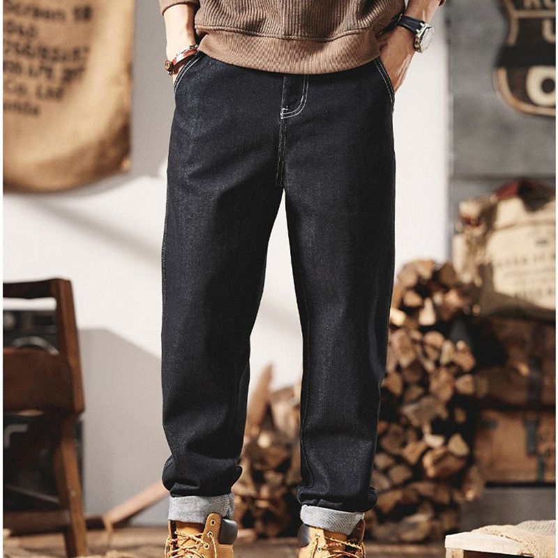 Men's Jeans Raw Color Loose Fit Straight Leg Classic Casual Long Pants For Autumn_mkmklike.com