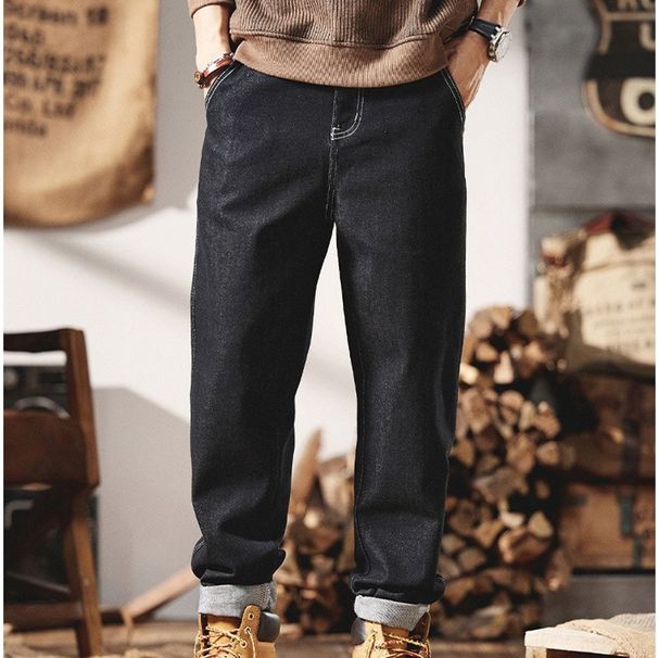 Men's Jeans Raw Color Loose Fit Straight Leg Classic Casual Long Pants For Autumn_mkmklike.com
