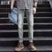 Trendy Light Blue Faux Ripped Jeans For Men Korean Style Slim Fit Stretchy Retro Skinny Trousers For Teenagers_mkmklike.com