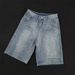 American Fashion Washed Denim Cropped Pants With Adhesive Fabric, Men's High Street Straight Loose Fit, Slimming And_mkmklike.com