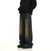 Men's Retro Distressed Washed Yellow Mud Dyed Jeans High Street American Style Loose Straight Trousers Floor Length Daddy Pants_mkmklike.com