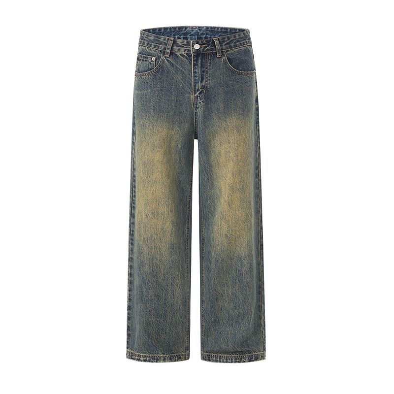 Men's Oversized A-Line Jeans - High Street Drop Cuff Denim Pants, Vintage Washed Loose Fit Trousers For Casual Streetwear_mkmklike.com