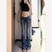 Vintage Y2k Low-Rise Flared Jeans With Rhinestone Embroidery - Stretch Denim Wide-Leg Pants For Women_mkmklike.com