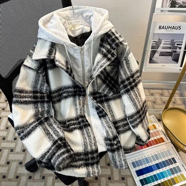 American Style Two-Piece Plaid For Men, Autumn And Winter New National Trend Thickened Warm Retro Woolen Hooded_mkmklike.com
