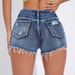 Women's High Waisted Denim Shorts - Distressed Hem Light Blue Summer Shorts For Street Style_mkmklike.com