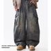 Ayudai Men's Retro Washed Distressed Straight Leg Jeans Style Loose Wide Leg Cargo Casual Long Pants For Women_mkmklike.com