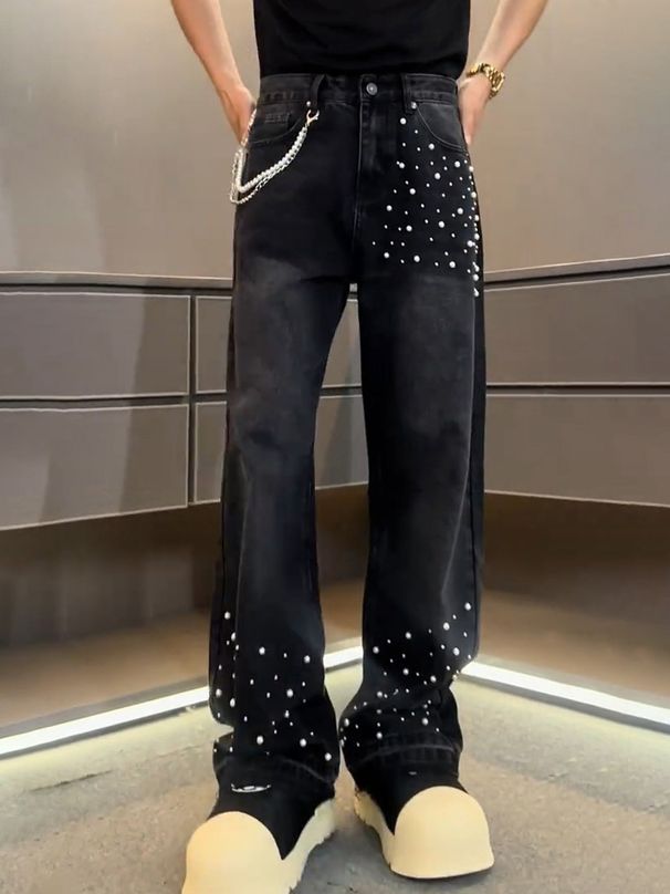 Luxury Men's Fashion Brand New Autumn Casual Jeans With Heavy Craftsmanship, Chain Thread, Wide Leg, Slimming_mkmklike.com