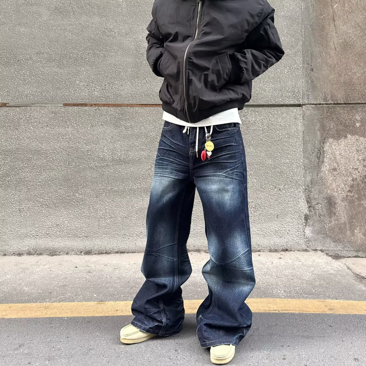 Retro Vintage Washed Denim Pants Unisex Straight Leg Heavyweight Trousers For Streetwear Style Authentic Vintage Wash_mkmklike.com