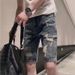 Ripped , Trendy Brand, Cool And Stylish, Men's Summer Loose Straight Mid-length Jeans, Versatile Five-point Denim_mkmklike.com