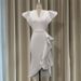 Women's V-neck ruffled high waist plus size slim fit irregular hem women's dress white dress_mkmklike.com