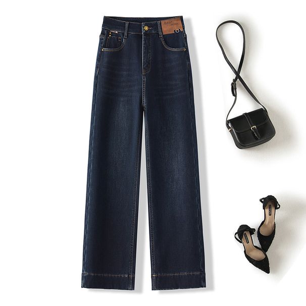 Winter Fleece-Lined High Waist Straight Leg Jeans – Thickened Retro Denim Pants, Slimming Fit & Stretch Comfort For Women_mkmklike.com