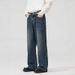 "Men's Loose Fit Washed Jeans – Korean Streetwear Straight Leg Denim Pants (Light Blue/Dark Blue/Black, S/M/L/XL/XXL/XXXL)"_mkmklike.com