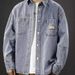 Retro Washed Denim Shirt Men's Trendy Brand Splicing Loose And Cool Workwear Shirt Jacket Men_mkmklike.com
