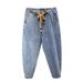 Men's Trendy Solid Color Cropped Harem Jeans Tapered Loose Straight Leg 'Dad' Pants Low Waist Blue Spring Autumn Versatile_mkmklike.com