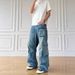 Multi-Pocket Cargo Jeans – Men’s Wide-Leg Denim Pants With Patchwork Detailing (Distressed Washed, Zip Fly, Vintage Aesthetic)_mkmklike.com