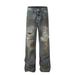 Unisex Retro Wasteland Distressed Jeans High End Casual Mid Waist Straight Leg Blue Denim Trousers For Men Summer Fashion_mkmklike.com