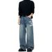 Vintage Washed Denim Jeans For Men - Retro With Printed Letters, Loose Fit, Streetwear Casual Pants_mkmklike.com