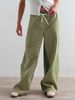 Women's Striped Wide Leg Jeans - High Waisted Loose Fit Casual Denim Pants With Elastic Waistband & Patchwork Design For Streetwear Fashion_mkmklike.com