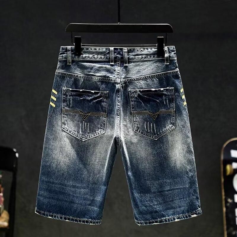 Men's Slim Fit Stretch Denim Shorts Straight Leg American High Street Style Versatile Five Point Pants New Summer_mkmklike.com