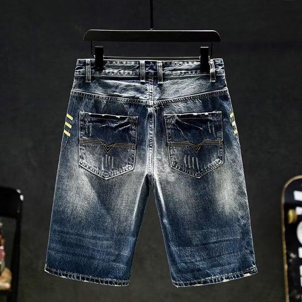 Men's Slim Fit Stretch Denim Shorts Straight Leg American High Street Style Versatile Five Point Pants New Summer_mkmklike.com