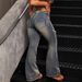 Women's Clothing Women's BAGGY Flared Jeans Frayed Floor Length Long Pants_mkmklike.com