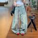 American Retro Dirty Dyed Scimitar Pants Jeans Women's Autumn Design Sense Tooling High Waist Loose Wide Leg Sickle Pants_mkmklike.com