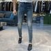 Men's 2025 Autumn Retro Blue Jeans - Slim Fit Stretch Denim Pants With Side Design | Vintage Washed Straight Leg Tapered Ankle Casual Trousers_mkmklike.com