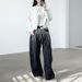 Plus-Size Rhinestone Embellished Jeans – Retro Wide-Leg, Stretch-Free Denim (Black, S-3XL, Streetwear & Chic)_mkmklike.com