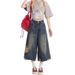 American Retro Washed Ripped Denim Cropped Men Women, High Street Frayed And Distressed Loose Straight-leg Capri Pants_mkmklike.com