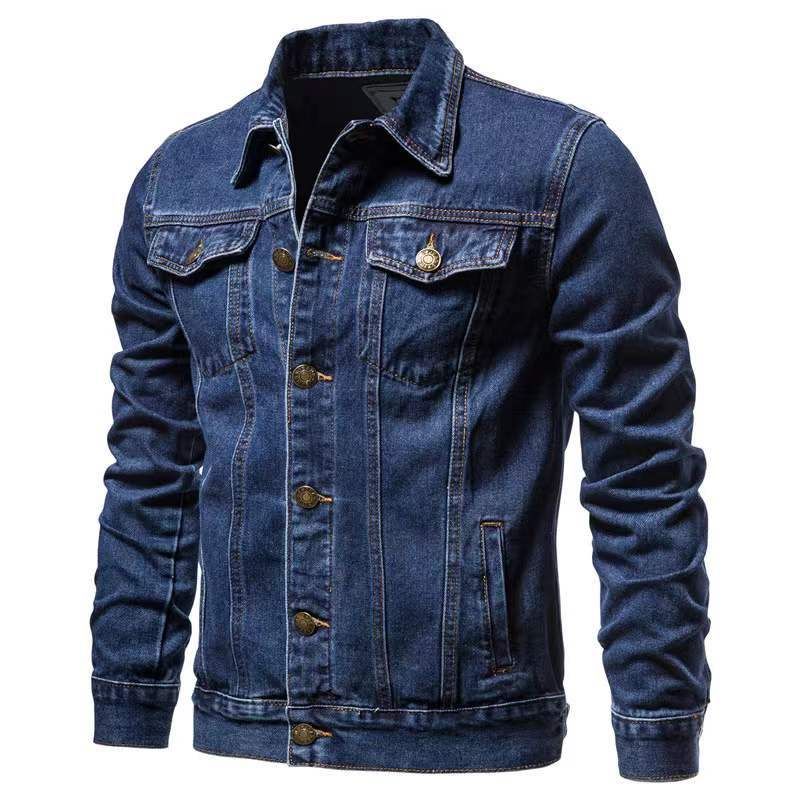 Men's Denim Jacket With Floral Print, Loose Fit Casual Long Sleeve Shirt Coat For Spring & Autumn, Youth Trendy Open Front Coat_mkmklike.com