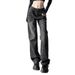 Women's Straight Jeans Street Style Basic Washed Gradient Color Glitter Hot Diamond Wide Leg Slimming Fit Denim_mkmklike.com