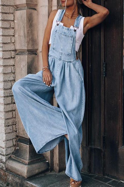 Women's Clothing Loose Side Pocket Sleeveless Denim Overalls_mkmklike.com