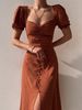 Women's Clothing new V-neck single-breasted temperament mid-length dress _mkmklike.com