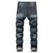 Men's Clothing New Cross Border Men's Clothing Ripped Straight Slim Non Elastic Jeans Many Tattered Men_mkmklike.com