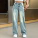 Vintage Washed High Waist Loose Straight Leg Jeans For Women- Distressed Wide Leg Denim Pants With Comfortable Cotton Blend (Light Blue, S/M/L/Xl)_mkmklike.com