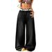 Women's Black Wide Leg Distressed Denim Jeans - Loose Fit Casual High Waist Long Pants For Everyday Comfort_mkmklike.com