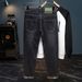 Men's Stretch Slim Fit Jeans Geometric Print Retro New Light Luxury Menswear_mkmklike.com