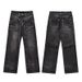 "Vintage Washed Distressed Jeans For Men - Relaxed Fit Straight To Slightly Flared High Street Denim Pants With Artisan Rips, Retro 90s Aesthetic"_mkmklike.com
