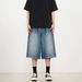KISKO American High Treet Deign Lightning Pattern Wahed Denim Hort For Men' Ummer Looe Traight Leg Cropped_mkmklike.com