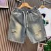 Retro Style Lightweight Denim Shorts For Men Distressed Summer Casual Loose Straight Leg Five-Pocket Design Trendy Versatile Pants_mkmklike.com