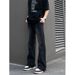 Nordmann Washed Black Jeans For Men, Slightly Flared Straight-Leg Pants, American High Street Retro Loose Fit Versatile Cool_mkmklike.com