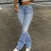 Women's High-Waisted Distressed Flare Jeans – Vintage Light Blue Denim, Boho Streetwear (Ripped Knee, Retro Bell Bottoms, Comfort Fit)_mkmklike.com
