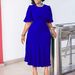 Women's Clothing solid color round neck puff sleeves slim waist large size dress_mkmklike.com