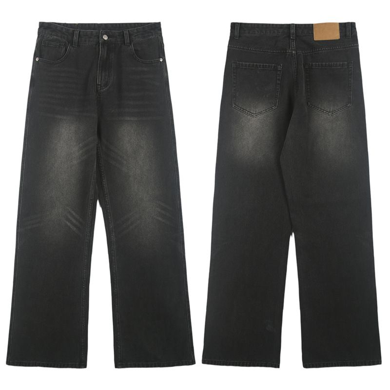 Men's Clothing & Archer0603 & Fleece Lined American Retro Trendy High Street Black Jeans For Men, Versatile Loose Flared Trousers_mkmklike.com