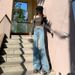 Retro Blue Jeans For Women, 2025 Early Autumn New Style, High-Waisted, Loose Fit, Non-Tight-Fitting, Stretchy Flared_mkmklike.com